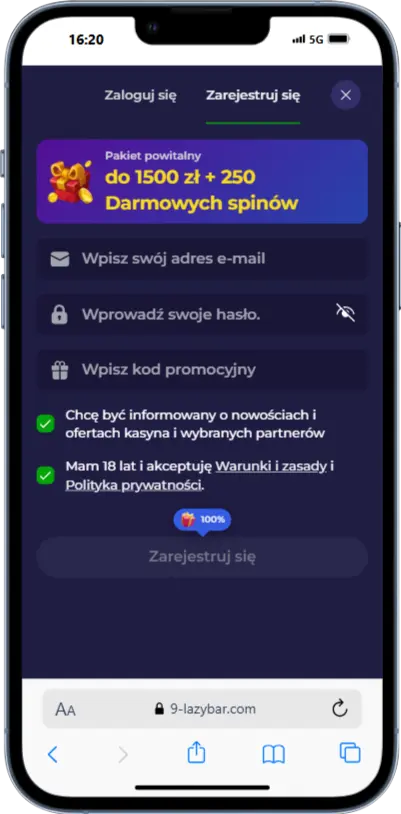 Rejestracja w Lazybar